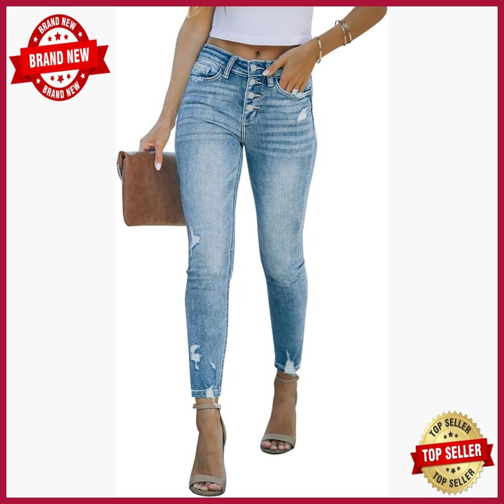 Women's Ripped Skinny Jeans Stretch Denim Distressed Frayed Hem